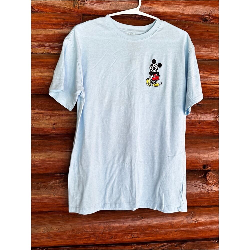 Disney Embroidered Pale Blue Short-Sleeve Tee with Mickey Chest Patch
